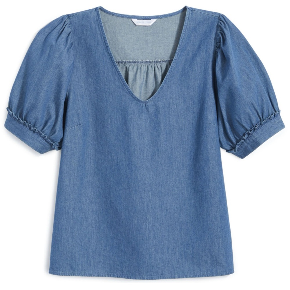 Draper James denim puff sleeve top size Large NWT